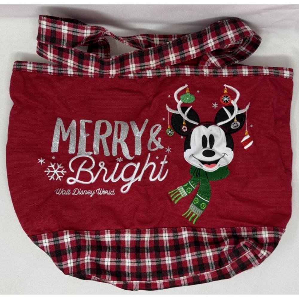 Walt Disney World Christmas Merry & Bright Mickey Mouse Canvas Tote Bag